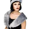 20er Jahre Flapper Stola Grau -Outlet-Horror-Shop 20er jahre charleston flapper stola flapper girl kostuem accessoire 25688