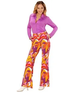 Groovy 70`s Damen-Schlaghose Orchideen 7 Groovy 70`s Damen-Schlaghose Orchideen -Outlet-Horror-Shop 70er jahre groovy damenhose orichideenwaves schlaghose hippie faschingskostuem 70s hippie trousers 29427 2