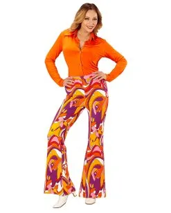 Groovy 70`s Damen-Schlaghose Orchideen 8 Groovy 70`s Damen-Schlaghose Orchideen -Outlet-Horror-Shop 70er jahre groovy damenhose orichideenwaves schlaghose hippie faschingskostuem 70s hippie trousers 29427 3