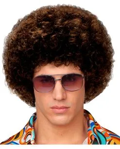 Afro Perücke Medium Braun -Outlet-Horror-Shop afro peruecke medium braun afro amerikaner frisur fuer fasching lockenperuecke karneval braun 17291 003