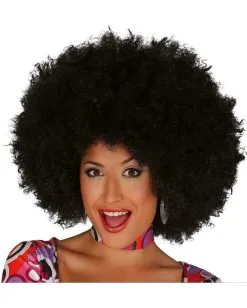 Afro Perücke Schwarz -Outlet-Horror-Shop afro peruecke schwarz brasilianer frisur fuer fasching hippie peruecke fuer karneval 29046 02