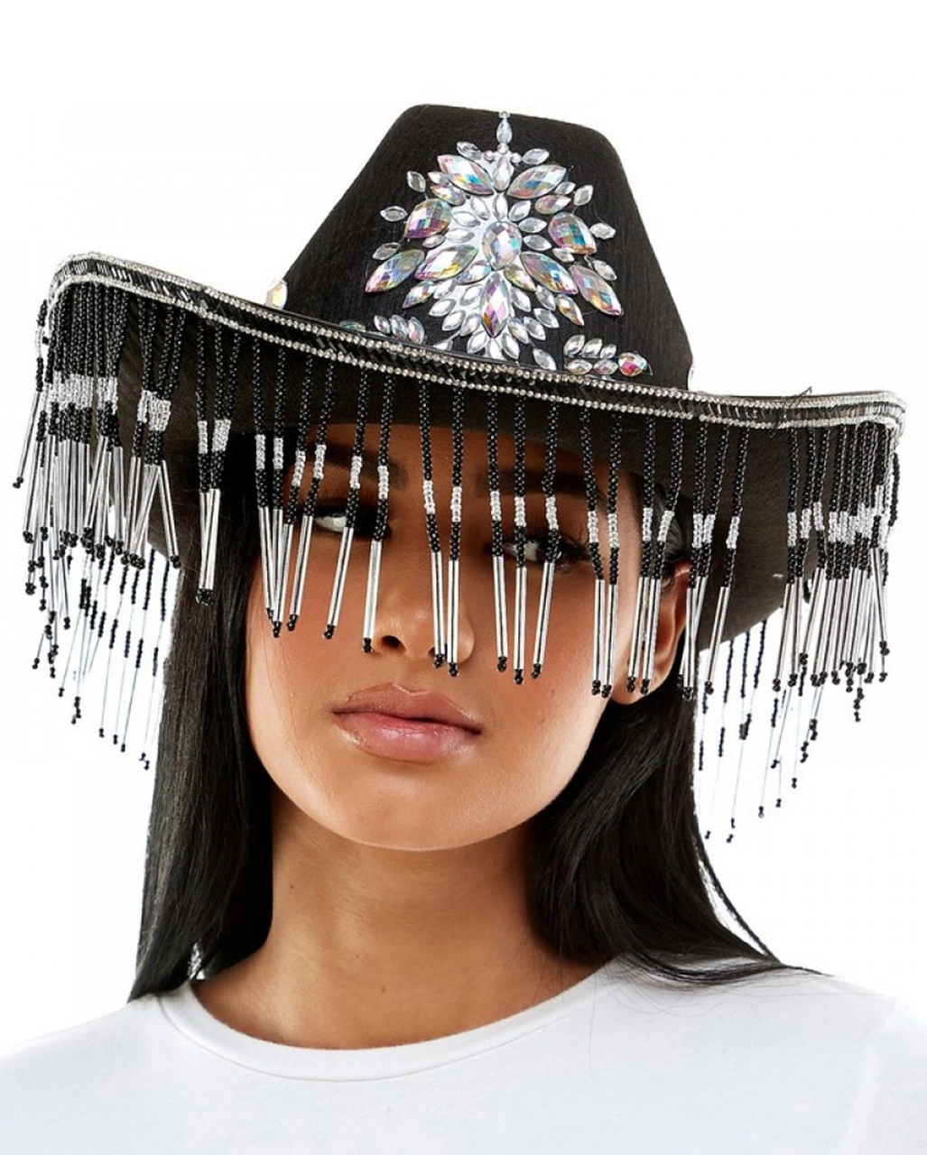 Schwarzer Deluxe Cowboyhut Mit Schmucksteinen 3 Schwarzer Deluxe Cowboyhut Mit Schmucksteinen