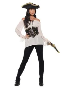 Deluxe Piratenbluse Mit Corsage -Outlet-Horror-Shop deluxe piratenbluse mit spitze fuer damen seeraeuber braut kostuembluse piratin kostuemzubehoer 35802 2