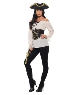Deluxe Piratenbluse Mit Corsage -Outlet-Horror-Shop deluxe piratenbluse mit spitze fuer damen seeraeuber braut kostuembluse piratin kostuemzubehoer 35802 3