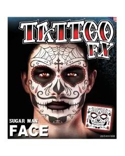Face Tattoo Sugar Skull Männlich -Outlet-Horror-Shop face tattoo sugar skull maennlich gesichtstattoo zum aufkleben day of the dead make up 37666 2