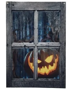 Fake Fenster Mit Creepy Halloween Kürbis 120cm