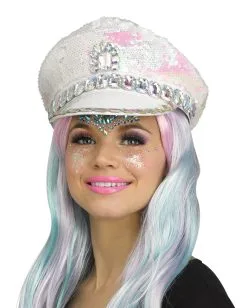 Festival Schirmmütze Mit Pailletten Weiß
