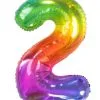 Folienballon Zahl 2 Regenbogen -Outlet-Horror-Shop folienballon zahl 2 regenbogenfarben foil ballon number 2 rainbow color 38807 01