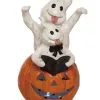Geister Mit Buch Auf Leuchtkürbis 22cm 2 Geister Mit Buch Auf Leuchtkürbis 22cm -Outlet-Horror-Shop geister mit buch auf leuchtkuerbis 22cm light up pumpkin with ghosts and book halloween kuerbis deko 54097