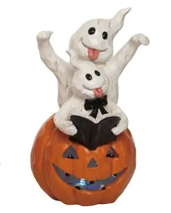 Geister Mit Buch Auf Leuchtkürbis 22cm