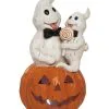 Geister Mit Lolli Auf Leuchtkürbis 22cm -Outlet-Horror-Shop geister mit lolli auf leuchtkuerbis 22cm light up pumpkin with ghosts and lollipop halloween kuerbis deko 54096