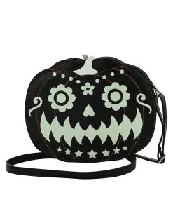 Glow In The Dark Jack O'Lantern Kürbis Handtasche -Outlet-Horror-Shop glow in the dark jack o lantern kuerbis handtasche jack o lantern cross body bag halloween und horror merchandise 53444 2