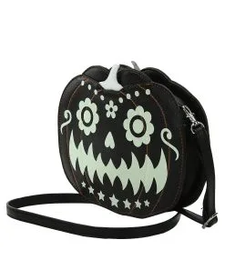 Glow In The Dark Jack O'Lantern Kürbis Handtasche -Outlet-Horror-Shop glow in the dark jack o lantern kuerbis handtasche jack o lantern cross body bag halloween und horror merchandise 53444 5