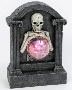 Grabstein Skelett & Lichtkugel Tischdeko -Outlet-Horror-Shop grabstein mit skelett und lichtkugel tombstone with skull and light ball halloween friedhof deko 52526 2