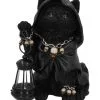 Grim Reaper Kätzchen Mit Laterne 18,5cm -Outlet-Horror-Shop grim reaper kaetzchen mit laterne sensenmann katze mit laterne halloween tischdekoration 54622 01