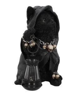 Grim Reaper Kätzchen Mit Laterne 18,5cm -Outlet-Horror-Shop grim reaper kaetzchen mit laterne sensenmann katze mit laterne halloween tischdekoration 54622 04