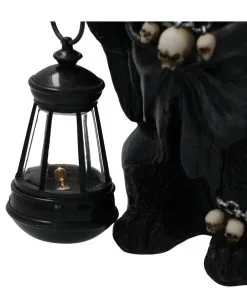Grim Reaper Kätzchen Mit Laterne 18,5cm -Outlet-Horror-Shop grim reaper kaetzchen mit laterne sensenmann katze mit laterne halloween tischdekoration 54622 05