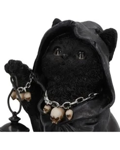 Grim Reaper Kätzchen Mit Laterne 18,5cm -Outlet-Horror-Shop grim reaper kaetzchen mit laterne sensenmann katze mit laterne halloween tischdekoration 54622 06