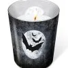 Halloween Kerze Mit Mond & Fledermäuse 10cm -Outlet-Horror-Shop halloween kerze mit mon und fledermaus motiv halloween candle with moon and bats halloween deko 53149 01