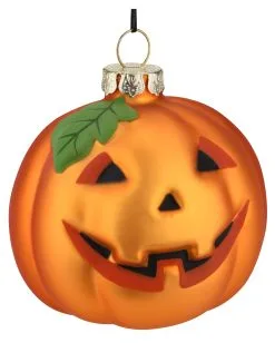 Halloween Kürbis Glas Weihnachtskugel Ø7,6cm -Outlet-Horror-Shop halloween kuerbis glas weihnachtskugel halloween und horror weihnachtsdeko jack o lantern pumpkin hanging ornament 54760 3