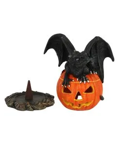 Halloween Kürbis Mit Drachen Räucherkegelhalter -Outlet-Horror-Shop halloween kuerbis mit drachen raeucherkegelhalter halloween kuerbis teelichthalter trick or treat dragon cone burner 51679 03