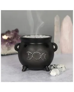 Hexenkessel Mit Triple Moon Räucherkegel Halter -Outlet-Horror-Shop hexenkessel mit triple moon raeucherkegel halter triple moon witch cauldron incense cone holder gothic deco 50699 04