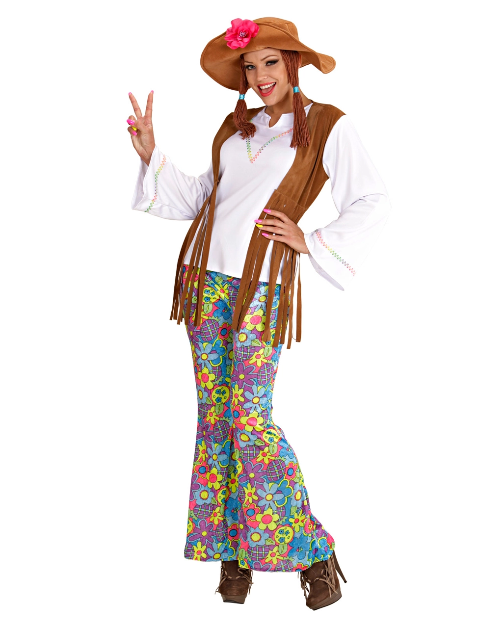 Hippie Frauen Kostüm Mit Zöpfen Gr. M 3 Hippie Frauen Kostüm Mit Zöpfen Gr. M