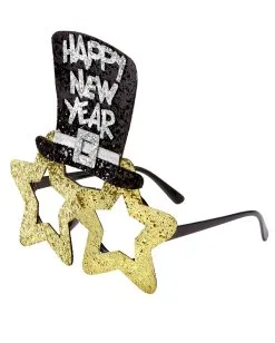 Happy New Year Brille Golden -Outlet-Horror-Shop horrorshop com happy new year brille silvester brille silvester geschenk silvester party accessoire partybrille 26971 02
