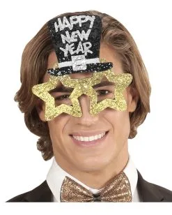 Happy New Year Brille Golden -Outlet-Horror-Shop horrorshop com happy new year brille silvester brille silvester geschenk silvester party accessoire partybrille 26971 03