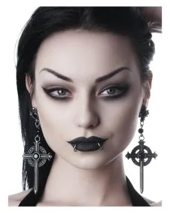KILLSTAR Rosary Ohrringe Mit Kreuz -Outlet-Horror-Shop killstar rosary ohrringe mit kreuz killstar rosary earrings with cross gothic schmuck 50931 02