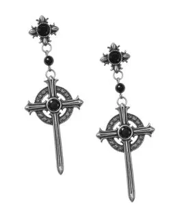 KILLSTAR Rosary Ohrringe Mit Kreuz -Outlet-Horror-Shop killstar rosary ohrringe mit kreuz killstar rosary earrings with cross gothic schmuck 50931 03