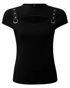KILLSTAR Xara Keyhole Top -Outlet-Horror-Shop killstar xara keyhole top gothic shirt damen gothic top frauen gothic fashion gothic mode killstar oberteil 54316 3