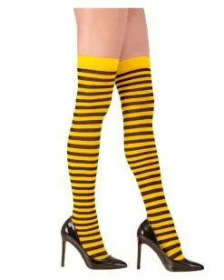 Kniestrümpfe Biene -Outlet-Horror-Shop kniestruempfe biene bienenstruempfe gelb schwarze struempfe schwarz gelb gestreifte overknees bee overknees 1798 02