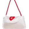Krankenschwester Handtasche -Outlet-Horror-Shop krankenschwestern handtasche aus satinstoff weisse arzthelferin handtasche mit roter kordel nurse handbag 8802332 1