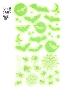 Leuchtende Halloween Sticker "Fledermäuse & Spinnen" -Outlet-Horror-Shop leuchtende halloween sticker fledermaeuse und spinnen glow in the dark halloween sticker bats and spiders 51726 02