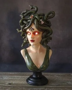 Medusa Büste Mit LED Augen 38cm -Outlet-Horror-Shop medusa bueste mit led augen medusa bust with led eyes medusa statue halloween homeware 54734 05