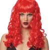 Neonrote Siren Lockenperücke -Outlet-Horror-Shop neonrote siren lockenperuecke feurige teufels peruecke damen neon party kostuemzubehoer 36123