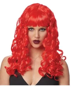 Neonrote Siren Lockenperücke