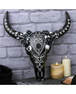 Ouija Brett Tierschädel Mit Hörnern -Outlet-Horror-Shop ouija brett tierschaedel hexenbrett tierschaedel spirit board animal skull with horns 51019 04