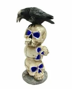 Rabe Auf Totenkopf Turm Mit LED Licht 29cm -Outlet-Horror-Shop rabe auf totenkopf turm mit led licht raven on skull tower with led light halloween deko 51580 02