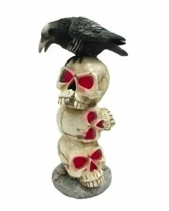 Rabe Auf Totenkopf Turm Mit LED Licht 29cm -Outlet-Horror-Shop rabe auf totenkopf turm mit led licht raven on skull tower with led light halloween deko 51580 03