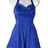 Polka Dot Petticoat Blau -Outlet-Horror-Shop rockabilly kleid mit punkten polkadot kleid fifties kleider go1944