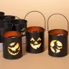 Schwarze Halloween Metall Laternen 11cm 3er Set -Outlet-Horror-Shop schwarze halloween metall laternen 11cm 3er set metal lighted halloween luminary lantern halloween led lampen 54172