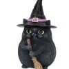 Schwarze Katze Mit Hexenhut -Outlet-Horror-Shop schwarze katze mit hexenhut black cat with witch hat and broom gothic figur geschenkartikel 39255 01
