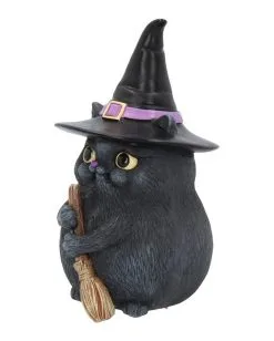 Schwarze Katze Mit Hexenhut -Outlet-Horror-Shop schwarze katze mit hexenhut black cat with witch hat and broom gothic figur geschenkartikel 39255 02