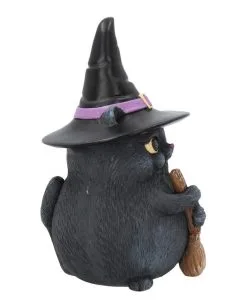 Schwarze Katze Mit Hexenhut -Outlet-Horror-Shop schwarze katze mit hexenhut black cat with witch hat and broom gothic figur geschenkartikel 39255 06