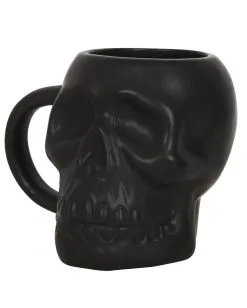 Schwarze Matte Totenkopf Tasse -Outlet-Horror-Shop schwarze matte totenkopf tasse matte black skull mug totenschaedel tasse gothic wohnaccessoire 54298 02