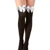 Schwarze Nylons Mit Weißer Spitze Und Schleife -Outlet-Horror-Shop schwarze nylons mit weisser spitze und schleife karnevals zubehoer faschings zubehoer sexy nylonstruempfe 17174 01