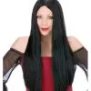 Schwarze Langhaar Perücke -Outlet-Horror-Shop schwarze langhaar peruecke schwarze hexenperuecke guenstige halloween peruecke black wig 10875