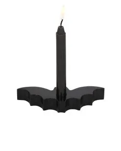 Schwarzer Fledermaus Kerzenständer -Outlet-Horror-Shop schwarzer fledermaus kerzenstaender black bat spell candle holder gothic deko 50637 02